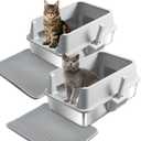 Stainless Steel Litter Box 2 Pack, Metal Cat Litter Box with Lid High Sides,XL Extra Large Litterbox for Big Cats,Non-Stick, Anti-Leakage,Easy to Clean,Include Litter Mat & Scoop,23x14.6x10in