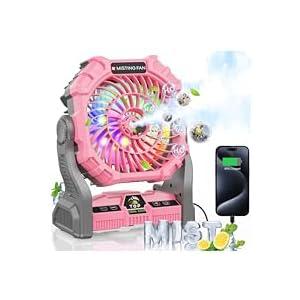 Misting Fan Portable with RGB Lantern, 30000 mAh Rechargeable Camping Mist Fan with Emergency Battery Power Bank Hurricane Supplies, Perfect Cooling Mister for Outdoor Travel