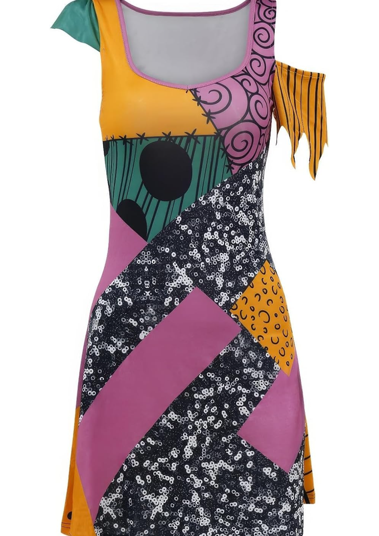 Patchwork Dress for girl Christmas Costume Adult Halloween Cosplay Costumes, Multicolored, XL