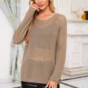 Arach&Cloz 2025 Womens Crochet Tops Wool Blended Sweaters Lightweight Long Sleeve Crew Neck Spring Fashion Knit Outfits (Brown, XL)