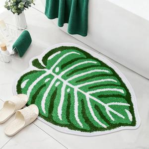 Vanleonet Cute Bathroom Rugs with Green Leaf Plant,Leaf Bath Mat with Non Slip Backing, Washable Absorbent Bath Rug for Shower Floor, Bedroom, Kids Room 28"22"