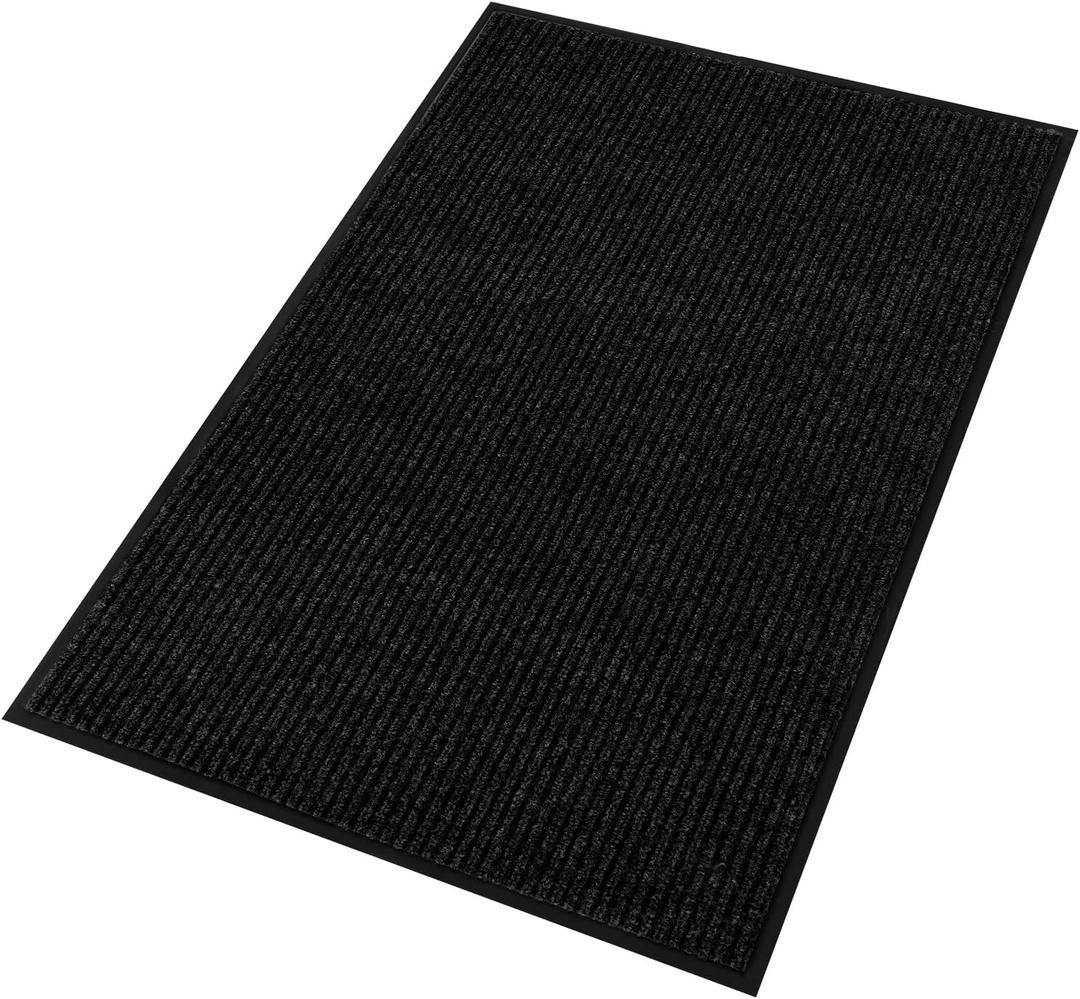 fani Heavy Duty Large Outdoor Indoor Entrance Black Doormat Waterproof Low Profile Entrance Rug Front Door Mat Patio Anti-Skid Rubber Back, 35x72 inch (Black)