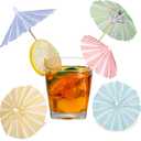 Cunhill 150 Pcs Drink Umbrellas Cocktail Picks Vertical Stripes Style Mini Umbrella for Drink Paper Parasol Cocktail Stick with Wood Toothpick for Summer Hawaiian Party Decor Cupcake Topper(5 Color)