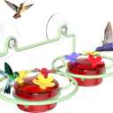 Window Hummingbird Feeder, Small Hummingbird Feeder for Outdoors with Strong Suction Cup - Metal Base & 6 Feeding Ports, Easy to Clean and Refill (1PC-Green)