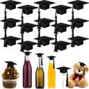 Qunclay 30 Pieces Mini Graduation Cap Black Hats with Black Tassels Plastic Grad Cake Pops Cover Toppers for Graduation Party Decorations