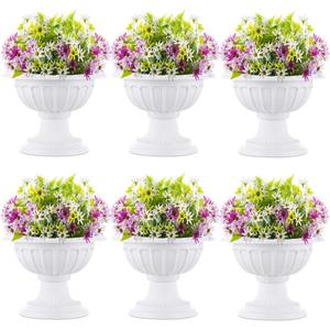 NUPTIO 6 Pcs Classic Urn Planter, 10.23 inch Tall Large Plastic Outdoor Urns Planters, Pedestal Flower vases Plant Pot, Resin Grecian Plants Pots for Garden Porch Front Door, White