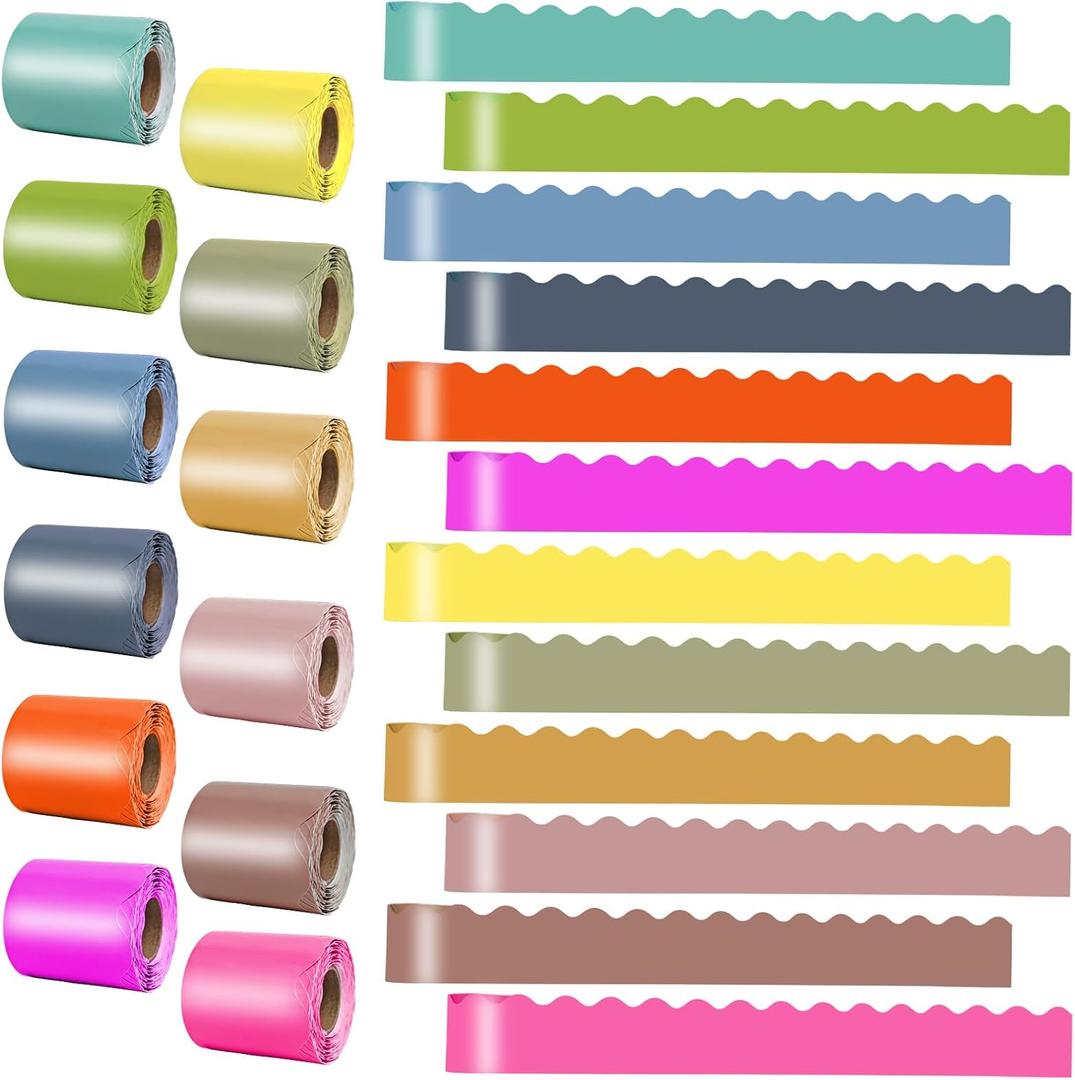 3 x Decorative Bulletin Board Borders Set - 12 Rolls 393.6 Ft Colorful Wave Shape Border Trim for Classroom, Office, School Decorations - Teacher Decor Borders for Bulletin Boards, Wall & Theme Supplies
