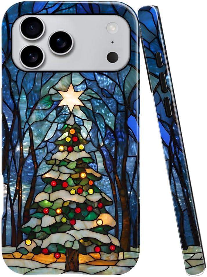Case Compatible with iPhone 17 Pro Max,Glossy Hybrid 2-Layer Hard Shell,Shockproof Soft for Girl Women,Christmas Tree Winter Forest