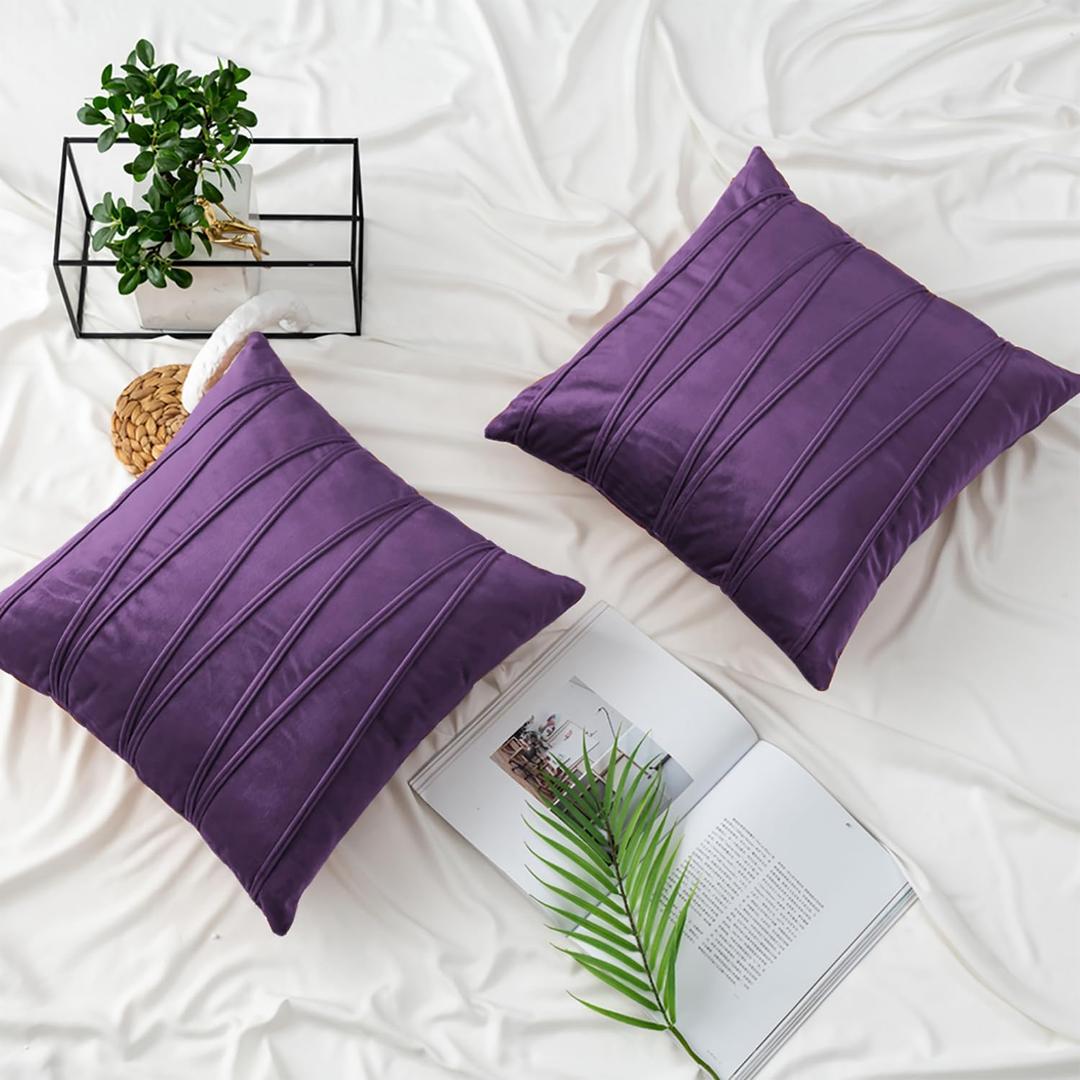 Dark Purple Throw Pillow Covers 16 x 16 for Couch Sofa Bedroom Car 2 Pieces Hand-Made Soft Velvet Striped Cushion Covers Decorative Zigzag Stripe Cushion Cases