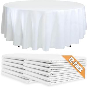12-Pack White Round Paper Tablecloths - 82in Disposable Tablecloth with Plastic Backing - Elegant Table Cover for Parties, Weddings, Events - Round Table Cloth for Easy Cleanup