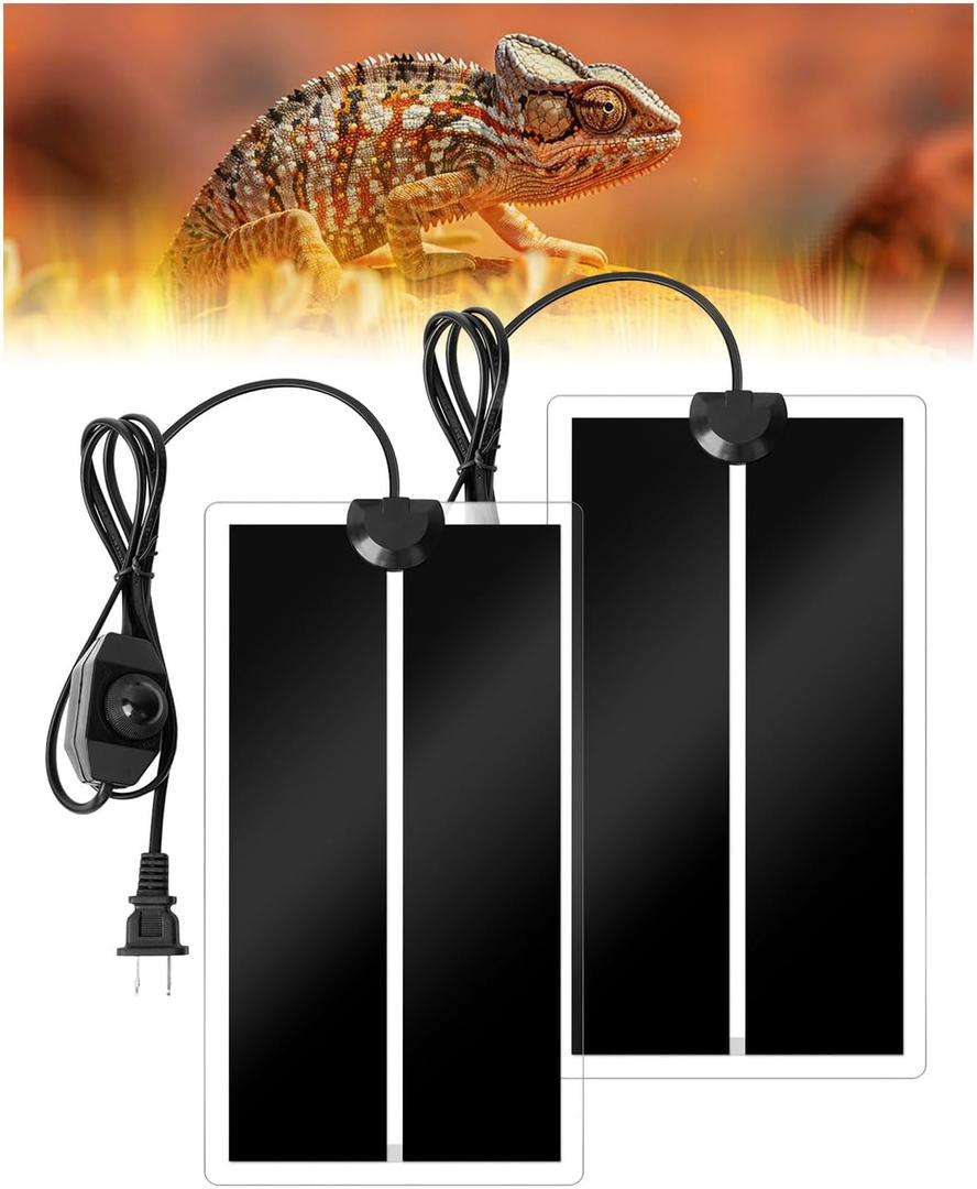 GlowUp 7W Reptile Vivarium Heat Mats, Pets Heating Pad with Temperature Adjustment, Amphibian Tank Warmer for Reptiles, Turtles, Snakes, Lizard, Gecko, Removable Under Tank Reptile Heating Mat, (2X)