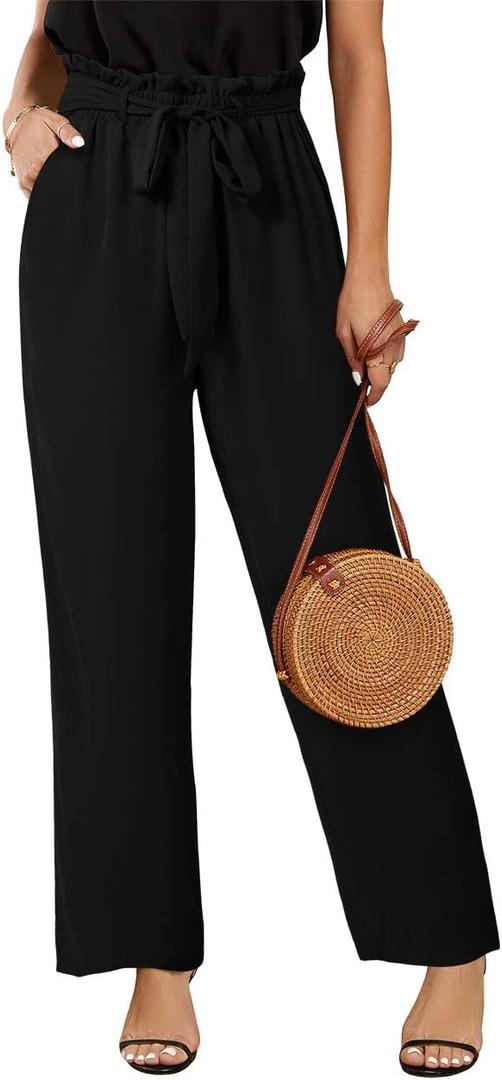 SySea Womens High Waisted Leopard Print Palazzo Pants Belted Wide Leg Long Trousers with Pockets, XL