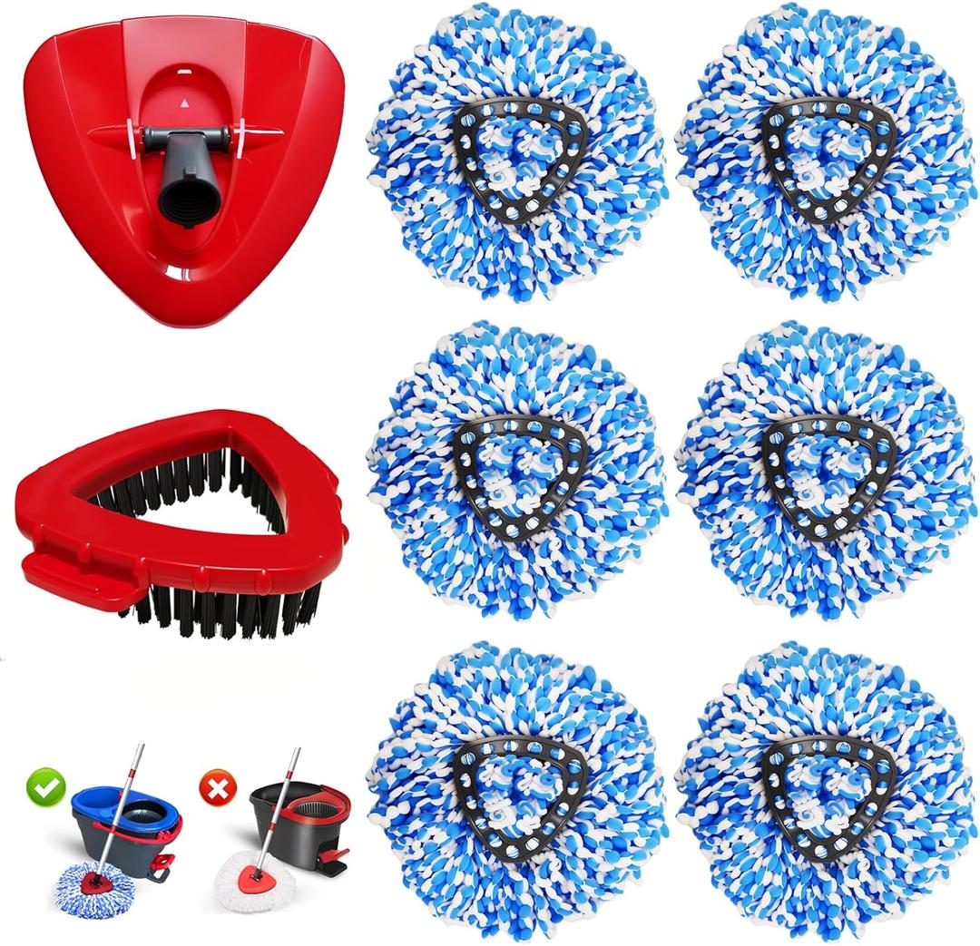 8-Pack Reusable Mop Head Replacement for O Cedar RinseClean 2-Tank System, Microfiber Spin Mop Refills Compatible with Vileda 2-in-1 Turbo Triangle (Blue)