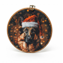 IDUXIY Vintage Christmas Dog Wall Art Decor, Retro German Shepherd Santa Hat Canvas Print Round Wall Hanging Decor, Framed, 10x10 Inch.(137)
