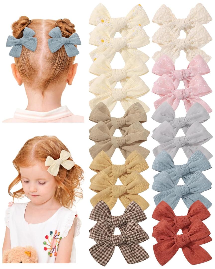 doboi 20PCS Baby Girls Linen Hair Bows Clips Fully Lined Hair Barrettes Accessories for Babies Infant Toddlers Kids in Pairs