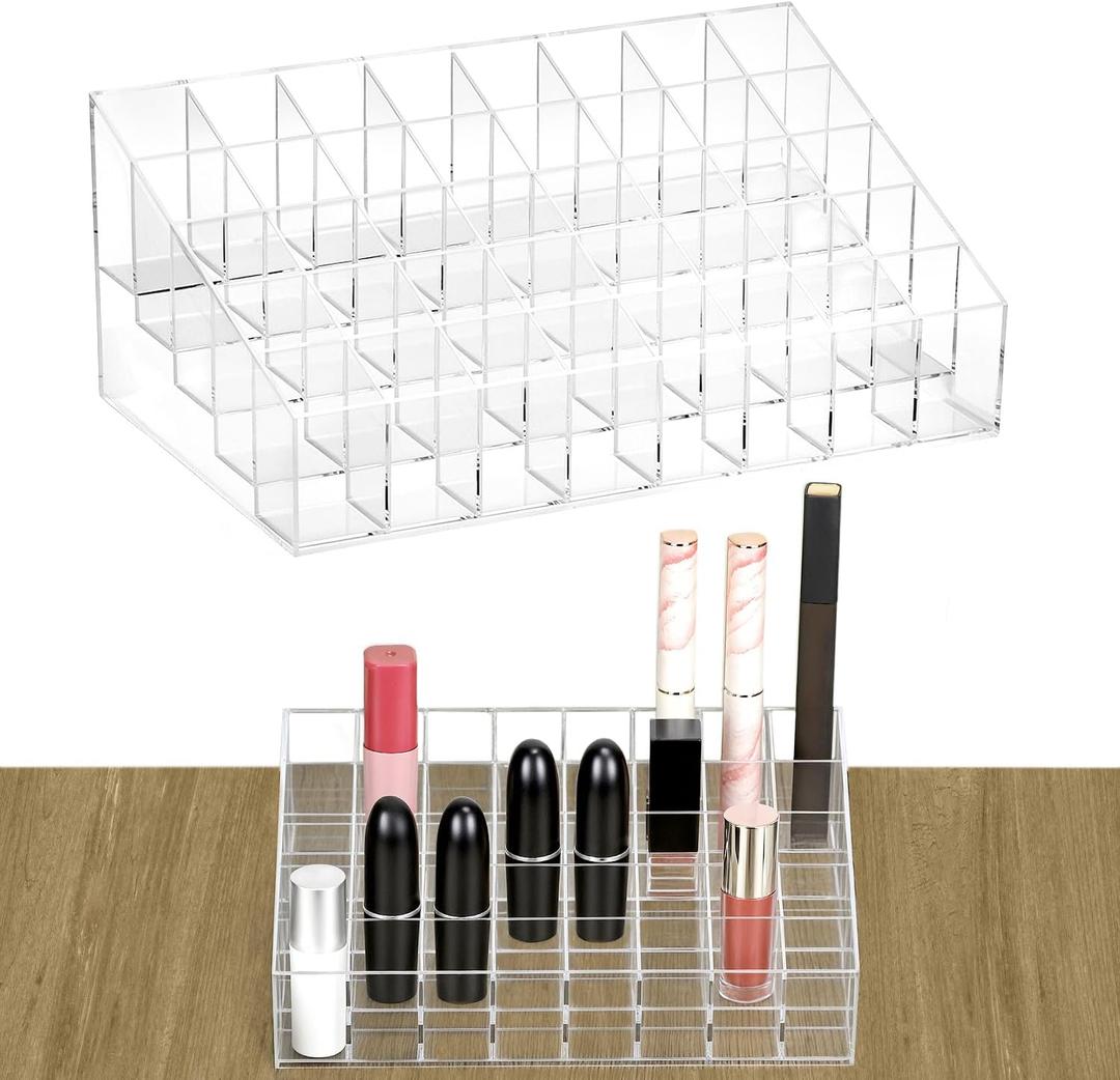 QWORK Lipstick Holder, 40 Slot Acrylic Lip Gloss Organizer, 2 Pack Clear Cosmetic Display Case, Beauty Cosmetic Storage