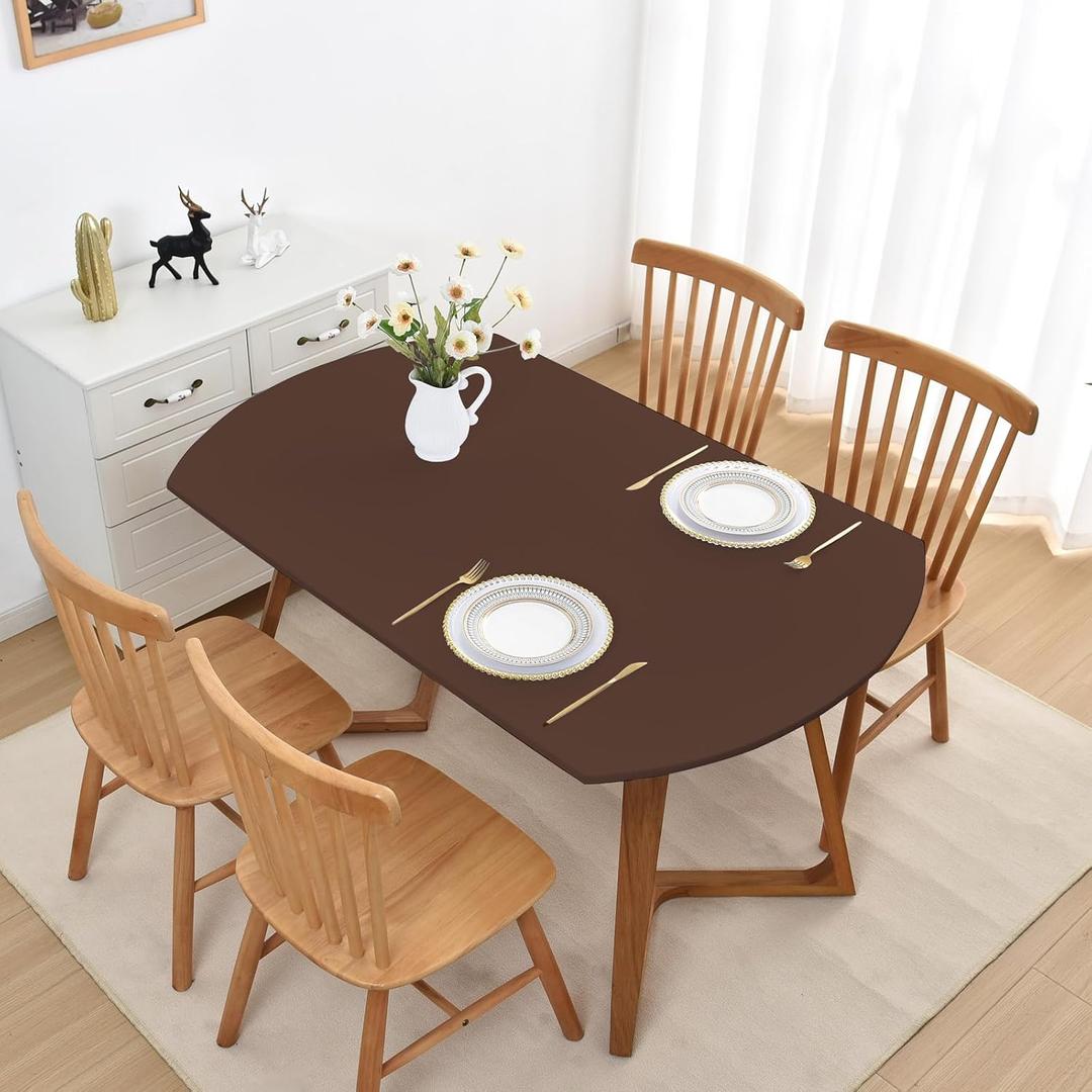 Brown Oval Outdoor Tablecloth with Elastic Edges Fitted Table Cloth Non Slip 42x60 Inch Kitchen Dining Stretch Table Cover 4-6 Seats Wrinkle Free Washable for Camping Party