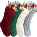 Kunyida Pack 4,18 Inches Burgundy, Green, Ivory, Gray Knit Christmas Stockings