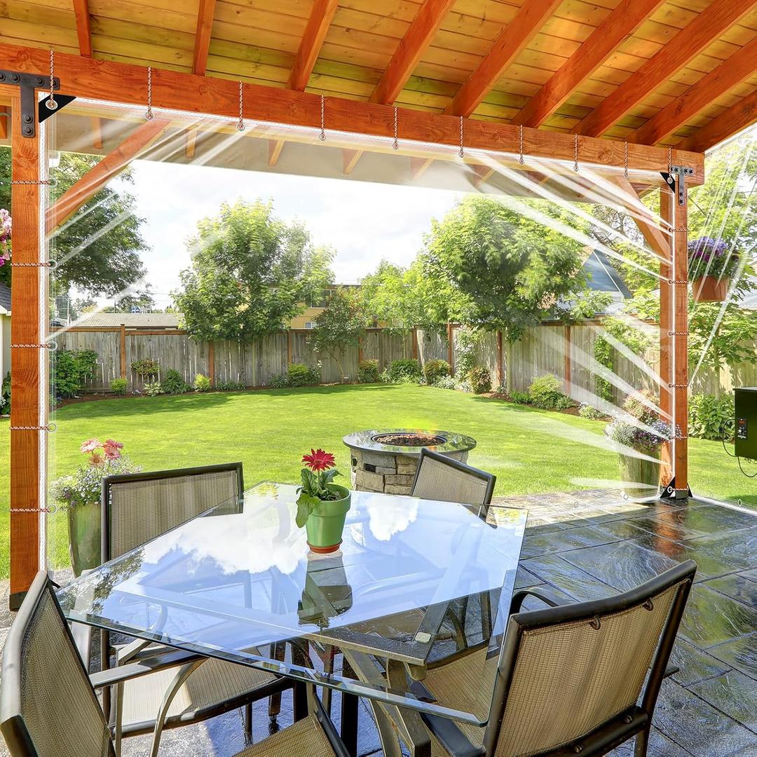 Clear Vinyl Tarp 8X12Ft, Clear Tarps Heavy Duty Waterproof Tarp Cover with Grommets and Reinforced Edge, 20Mil Transparent Tarpaulin for Patio Enclosure, Outdoor Rainproof Canopy, Chicken Coops Cover