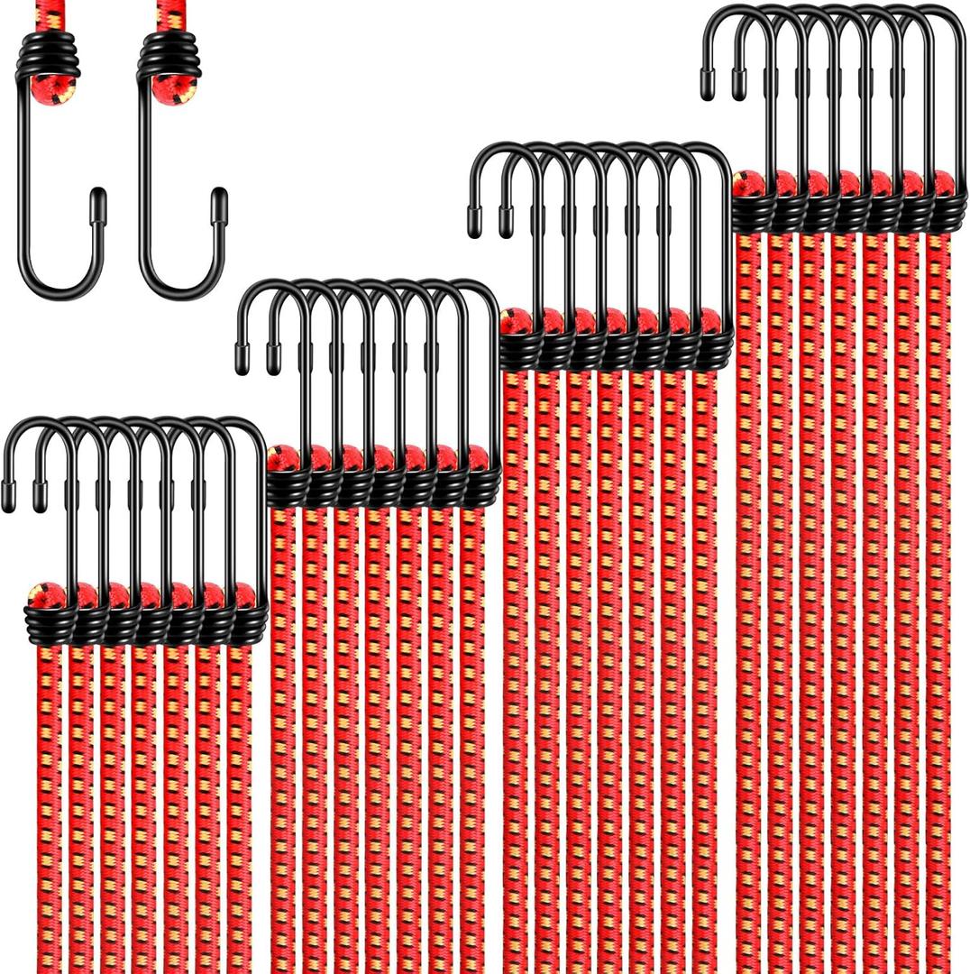 28 Pcs Bungee Cords with Hooks Heavy Duty Elastic Bungee Straps Outdoor Cord for Camping, Tent, Kayaking, Garage Storage(Bright Orange,18",24",32", 40")