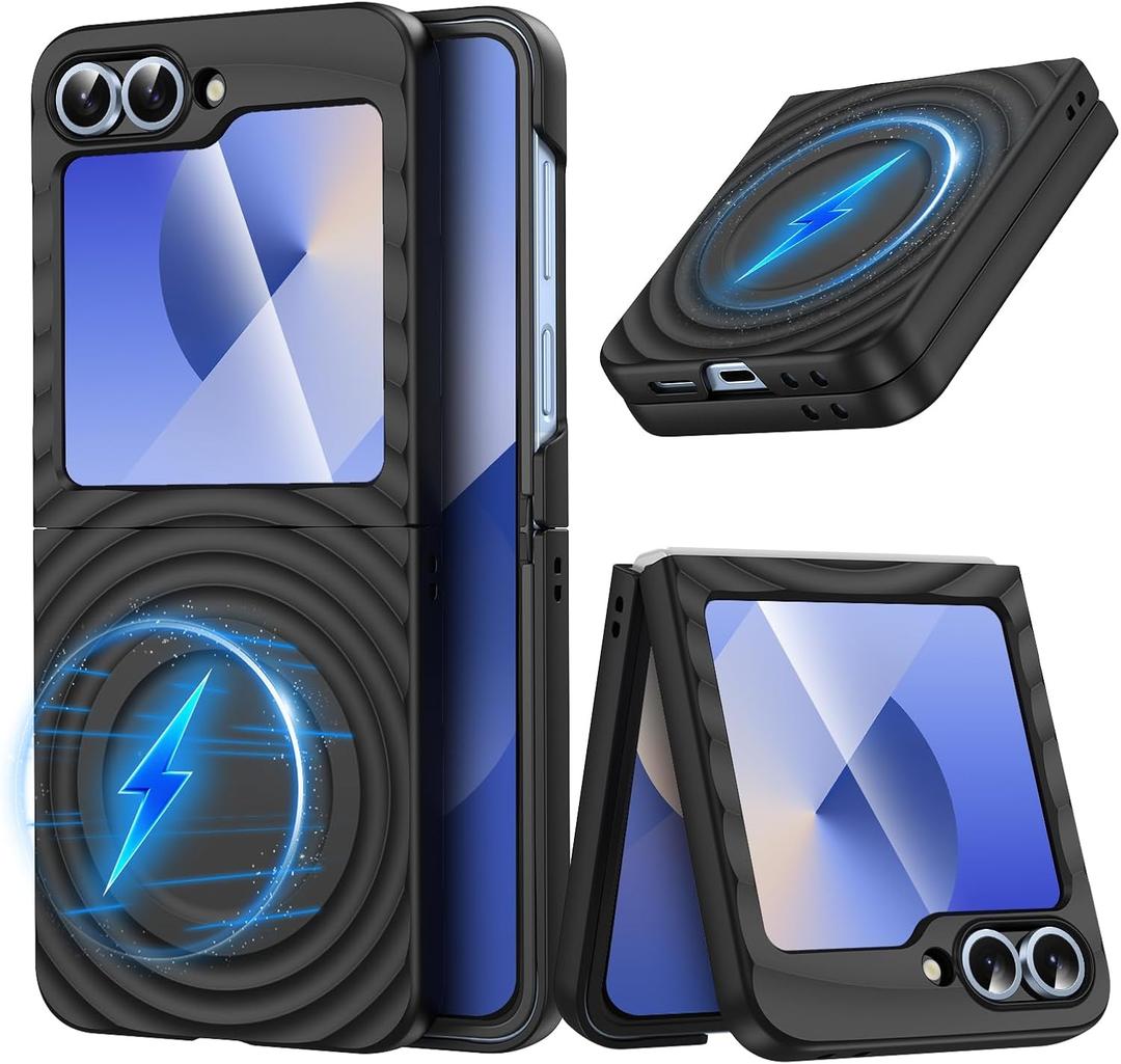 Magnetic for Galaxy Z Flip6/Flip7 FE Case,Lightweight,Slim Fit Drop Protection Rugged Shockproof Cover for Samsung Galaxy Z Flip 6/5/7 FE, Hard PC Shockproof Protective Phone Black 29-Flip 6-01