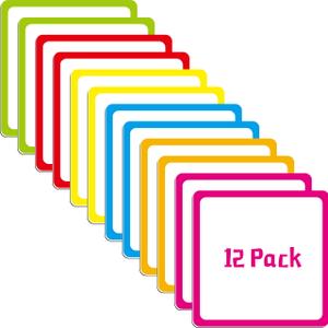 4 x Magnetic Blank Labels, 12 PCS Dry Erase Reusable Neon Name Tag Magnets with Colorful Frame in 6 Colors for Whiteboard, Locker, Fridge, School, Office, Home (Each Measures 4" x 4")