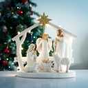 ZTL Nativity Scene Figurine with Lights, The Birth of Jesus Holy Family Manger Scene Nativity Sets for Christmas Indoor Home Tabletop Decorations, Religious Gift for Family Friends and Christian (White)