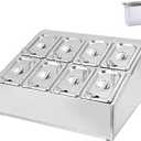 Kalolary 8 Pans Stainless Steel Pizza Topping Storage Station with Lids
Hot Dog Condiment Container Ice Food Serving Display Container Salad Bar Buffet Station for Home Sauce Jam Kitchen Restaurant