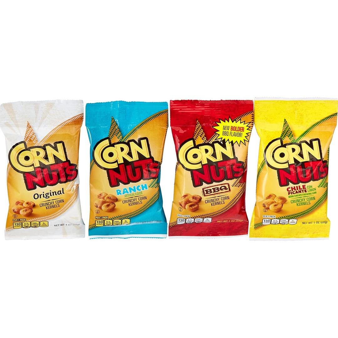 4 x CORN NUTS Variety Pack, Crunchy Corn Kernels, Snack Box, Individual Packs, Snacks For Adults, Original, Ranch, BBQ, Chile Picante con Limon, 1oz. (Pack of 12)