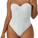 Maidenform Womens Tummy Shaping Thong Bodysuit, Multiway Thong Shaper, Firm Control (Medium, White)