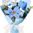 Knitted Flower Bouquet - Handmade Tulip Rose Daisy Crochet Flowers Bouquet for Mother's Day Father's Day Graduation Birthday Teacher Appreciation Gifts Home Decor Blue