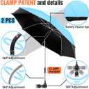 2 PACK Beach Umbrella with Clamp, 360 Adjustable Umbrellas for Chair, UPF50+ Umbrella for Beach Chair, Patio Chair, Wheelchair, Camping Chair, Golf Carts (Chair Not Included)
