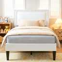 VECELO Twin Size Platform Bed Frame with Height Adjustable Upholstered Headboard, Modern Mattress Foundation,Strong Wood Slat Support, No Box Spring Needed, Easy Assembly,White