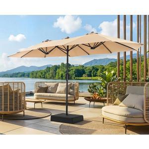 SUPERJARE 13FT Outdoor Patio Umbrella with Base Included, Double Sided Pool Umbrellas with Fade Resistant Canopy, Large Table Umbrella for Deck, Market, Backyard - Beige