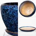 Hollyone 9+7 Inch Ceramic Planter Set of 2 Blue Ceramic Plant Pot for Plants Flowers with Drainage Hole and Saucers Ceramic Glaze Round Plant Pot Indoor Outdoor Large Succulent Orchid Flower Pot