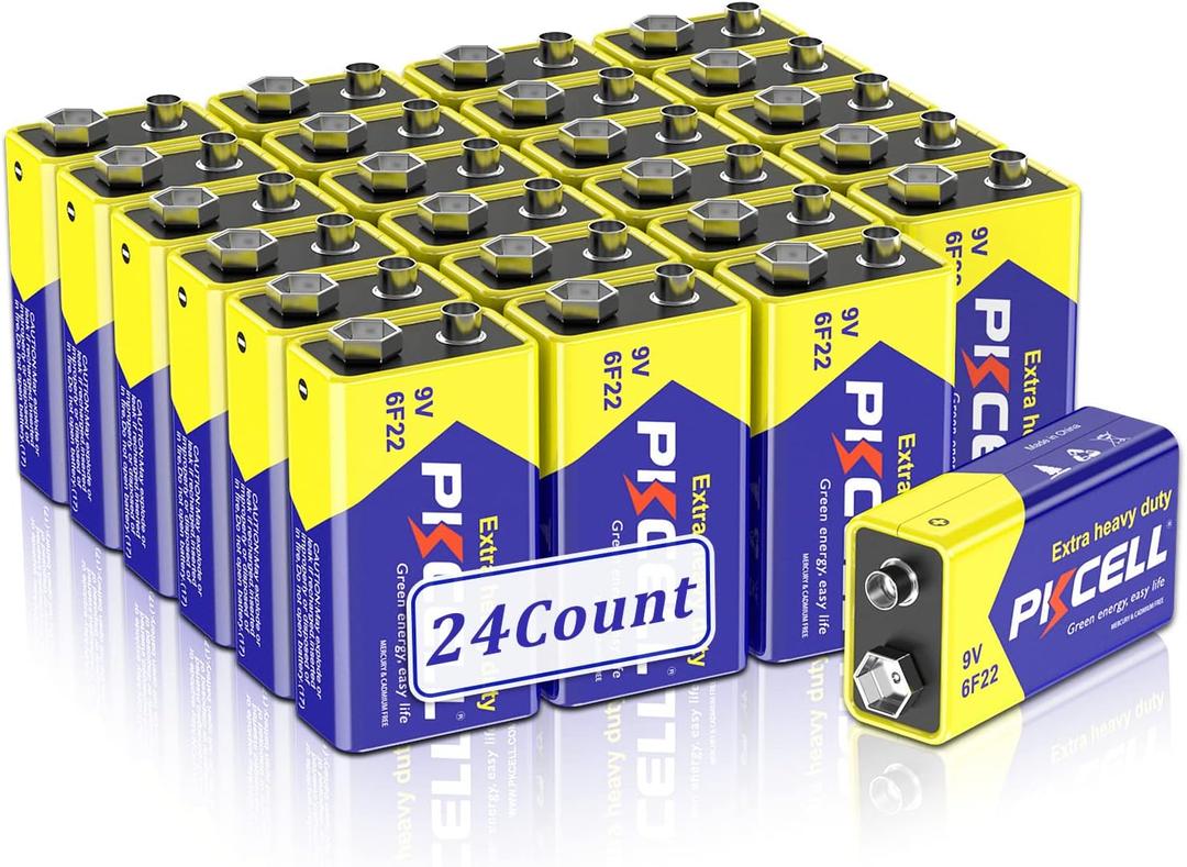 9V 6F22 Batteries High-Power Batteries Long Battery Life 9 Volt Carbon Batteries 3 Years Shelf Life, Leak-Proof 9V Batteries Suitable for Smoke Detectors and Other Electronic Products (24-Counts)