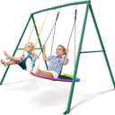 Trekassy 440lbs Capacity Swing Sets for Backyard - 2 Seat Outdoor Playset with Saucer & Belt Swing, Heavy-Duty A-Frame Metal Stand for Kids Family Fun (Patented)