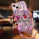 for Samsung Galaxy S24 Ultra Bling Diamond Case with Strap, 3D Luxury Sparkle Glitter Crystal Rhinestone Butterfly Rose Flower Diamond Wristband Bracelet Case Cover for Girls Women