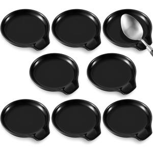 Irenare 8 Pcs Ceramic Spoon Rest for Stove Top 3.74 x 3.54 Inch Porcelain Spoon Holder Utensil Rest Dishwasher Safe Cradle for Home Kitchen Accessories (Black)