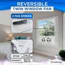 Comfort Zone Twin Window Fan with Reversible Airflow Control, 9 inch, Auto-Locking Expanders, 2 Speed Fan, Dual Fan, Exhaust, Airflow 9.84 ft/sec, Ideal for Home, Kitchen, Bedroom & Office, CZ319WT