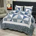 Oversized King Size Grey Floral Plaid Patchwork Quilt Set 128x120 Extra Wide Super King Size Rversible Quilted Bedspread Coverlet Set 3-Piece Comforter Bedding Set Bed Cover with 2 Pillow Shams | Oversized King Quilt, 128x120 Quilt, Rversible Quilt, Lightweight Quilt, Grey Floral Quilt, All-Season Use