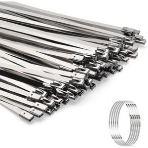 Metal Zip Ties 100pcs 11.8 Inch 304 Stainless Steel Zip Ties,Heavy Duty Metal Zip Ties, Self-Locking Rustproof Metal Cable Ties for Exhaust, Fence, Outdoor and Industrial Use