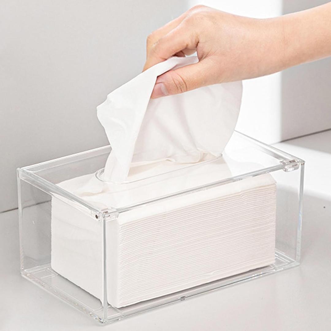 Acrylic Dryer Sheet Holder with Lid Minimalist Clear Dryer Sheets Dispenser Rectangular Tissue Box Cover for Laundry Room Bathroom Organization Storage Container