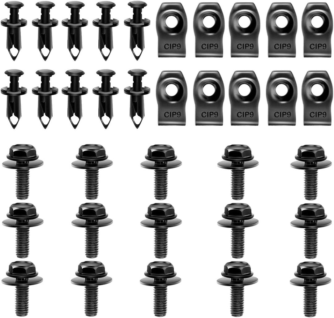 35PCS Engine Under Cover Splash Shield Guard Body Bolts, Body Panel Body Screws, Bumper Fenders Liner Push Retainer Fastener Rivet Clips, U-Nuts Kit