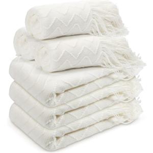 Buryeah 6 Pack Knitted Throw Blankets with Tassels 50 x 60 Inch Boho Soft Warm Rhombus Textured Blankets for Wedding Guests Birthday Party Employee Teacher Volunteer Appreciation Gifts (White)
