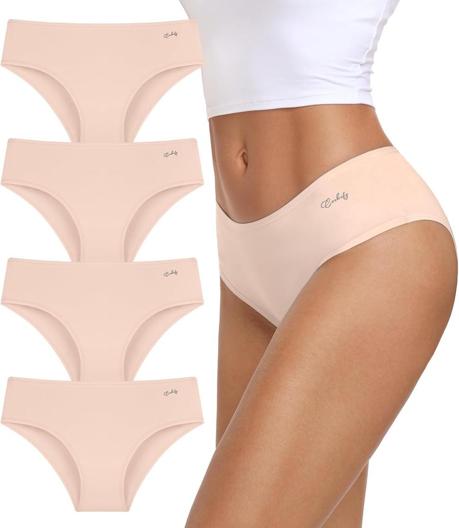 coskefy Womens Underwear Cotton Hipster Panties Soft Stretch Ladies Cheeky Bikini Briefs 4 Pack (X-Large, Beige)