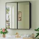 Buruis 30" x 30" Framed Medicine Cabinet with Mirror, Recessed or Wall Mounted Bathroom Cabinet, Adjustable Tempered Glass Shelves, Left/Right Open Reversible, No Assembly Required, Black