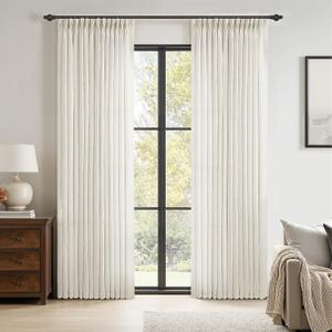 MIULEE Pinch Pleated Natural Linen Curtains 84 Inches Long 2 Panels for Bedroom Living Room, Soft Thick Linen Textured Window Drapes Back Tab Hooks Semi Sheer Light Filtering Neutral Farmhouse Cream