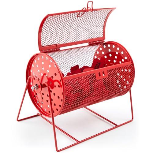 Teenyyou 7.09" X 4.72" Small Raffle Drum Upgraded Ticket Spinner Holds 600 Tickets Raffle Wheel Spinner with Stand Drum Cage for Games Events (Red)