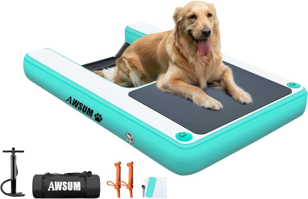 AWSUM Inflatable Dog Water Ramp 4ft x 3.3ft Boat Ramp Floating for Dogs Up 180LBS On Water Float Ladder Steps for Pool, Dock, Lakes, Green/Grey